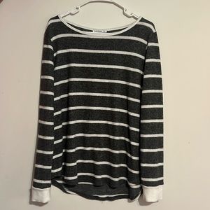 Grey and white striped button back knit top